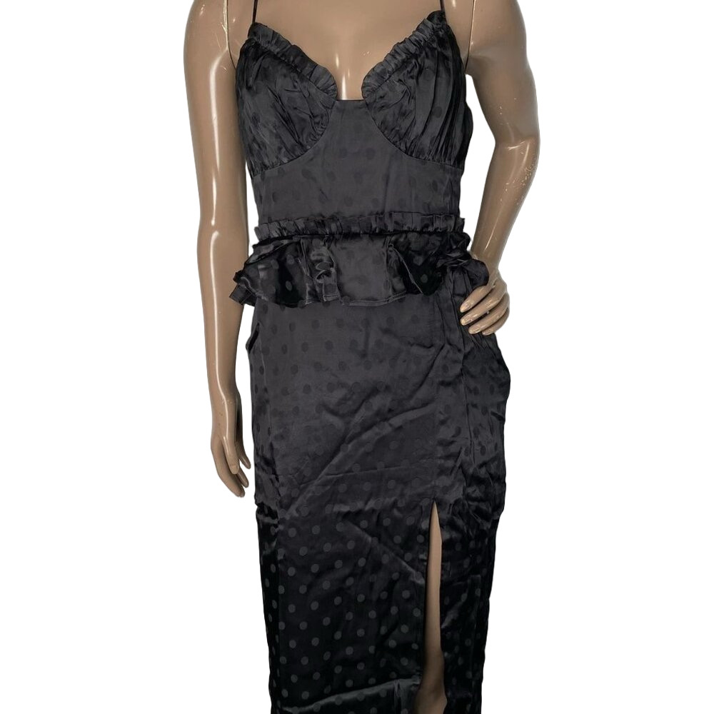 NEW MAJORELLE Midi Dress Black Size S Marzia Pleated Bust Ruffle Trim Satin
